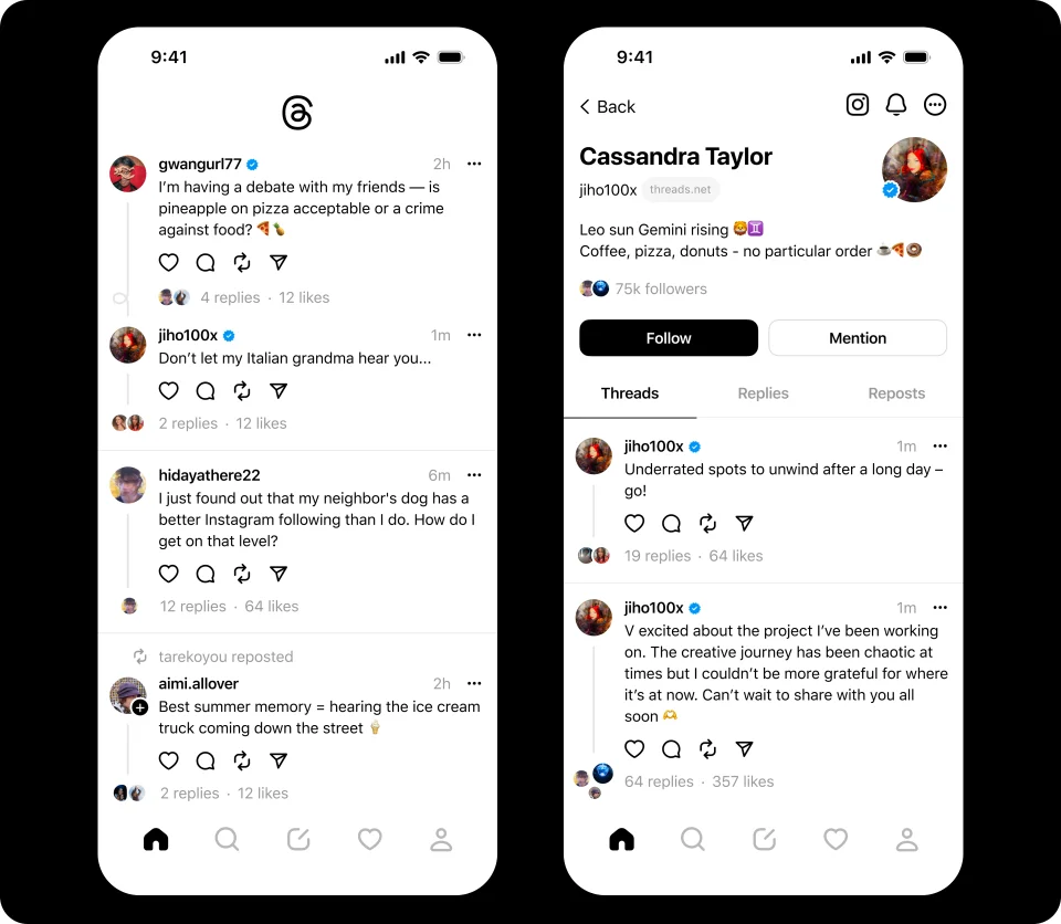 Interfaz de Threads, que es muy similar a Twitter