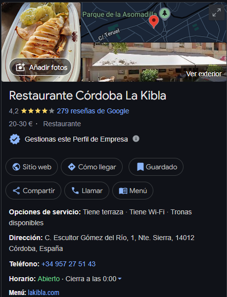 Restaurante asador la kibla, ejemplo posiconamiento seo